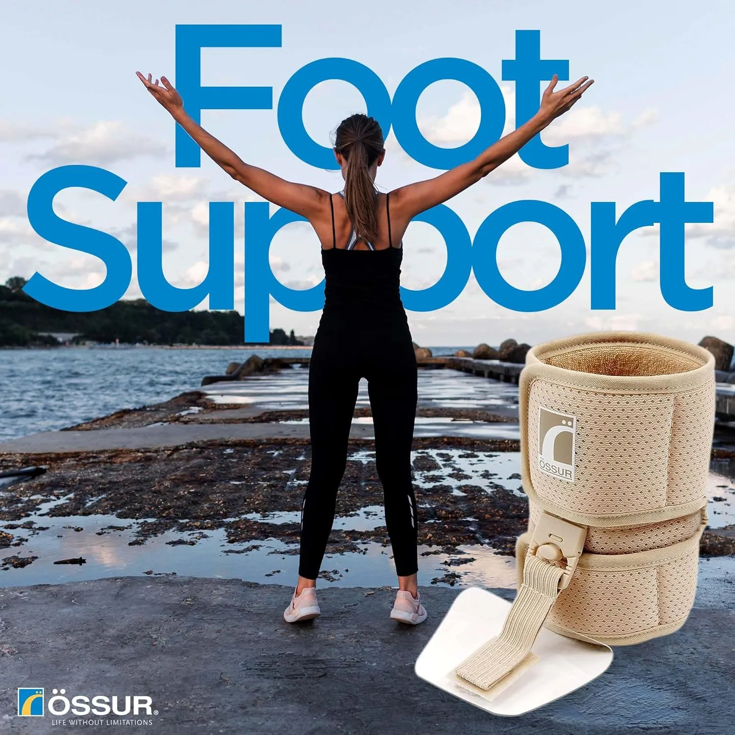 Ossur Foot-Up Drop Foot Brace | Ankle-Foot Orthosis (AFO) for Drop Foot Support | Lightweight, Adjustable Wrap for All-Day Comfort | Breathable Material for All Day Walking | (Beige, Large)