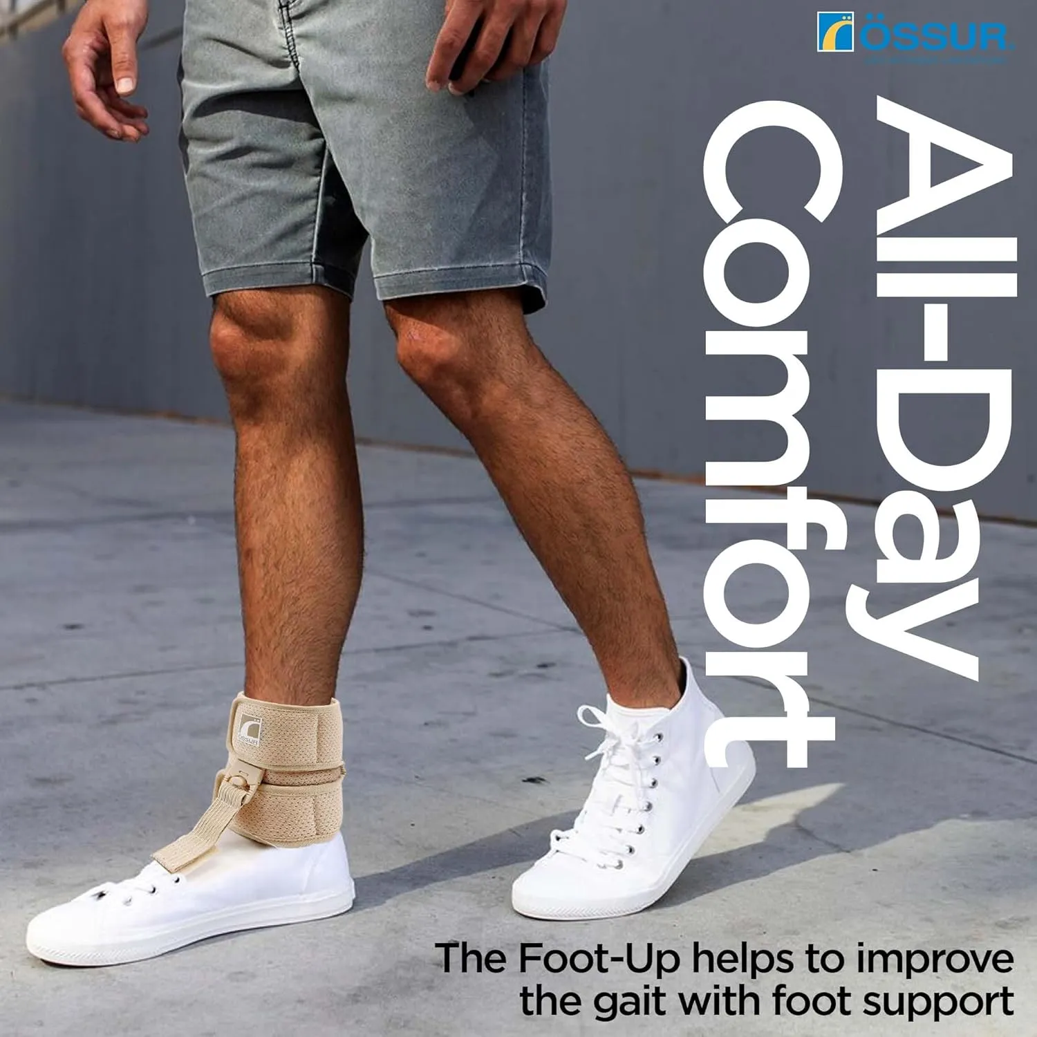 Ossur Foot-Up Drop Foot Brace | Ankle-Foot Orthosis (AFO) for Drop Foot Support | Lightweight, Adjustable Wrap for All-Day Comfort | Breathable Material for All Day Walking | (Beige, Large)