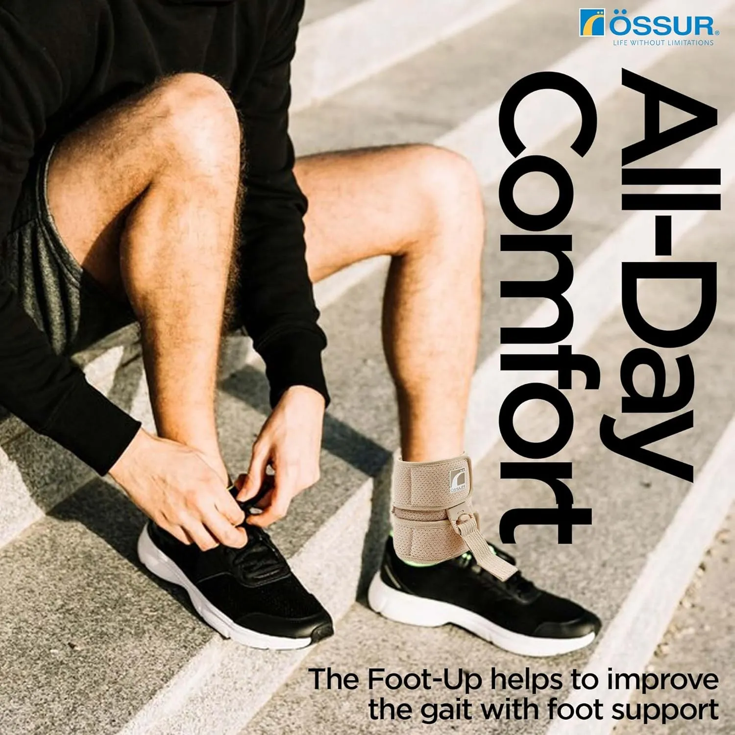 Ossur Foot-Up Drop Foot Brace | Ankle-Foot Orthosis (AFO) for Drop Foot Support | Lightweight, Adjustable Wrap for All-Day Comfort | Breathable Material for All Day Walking | (Beige, Large)