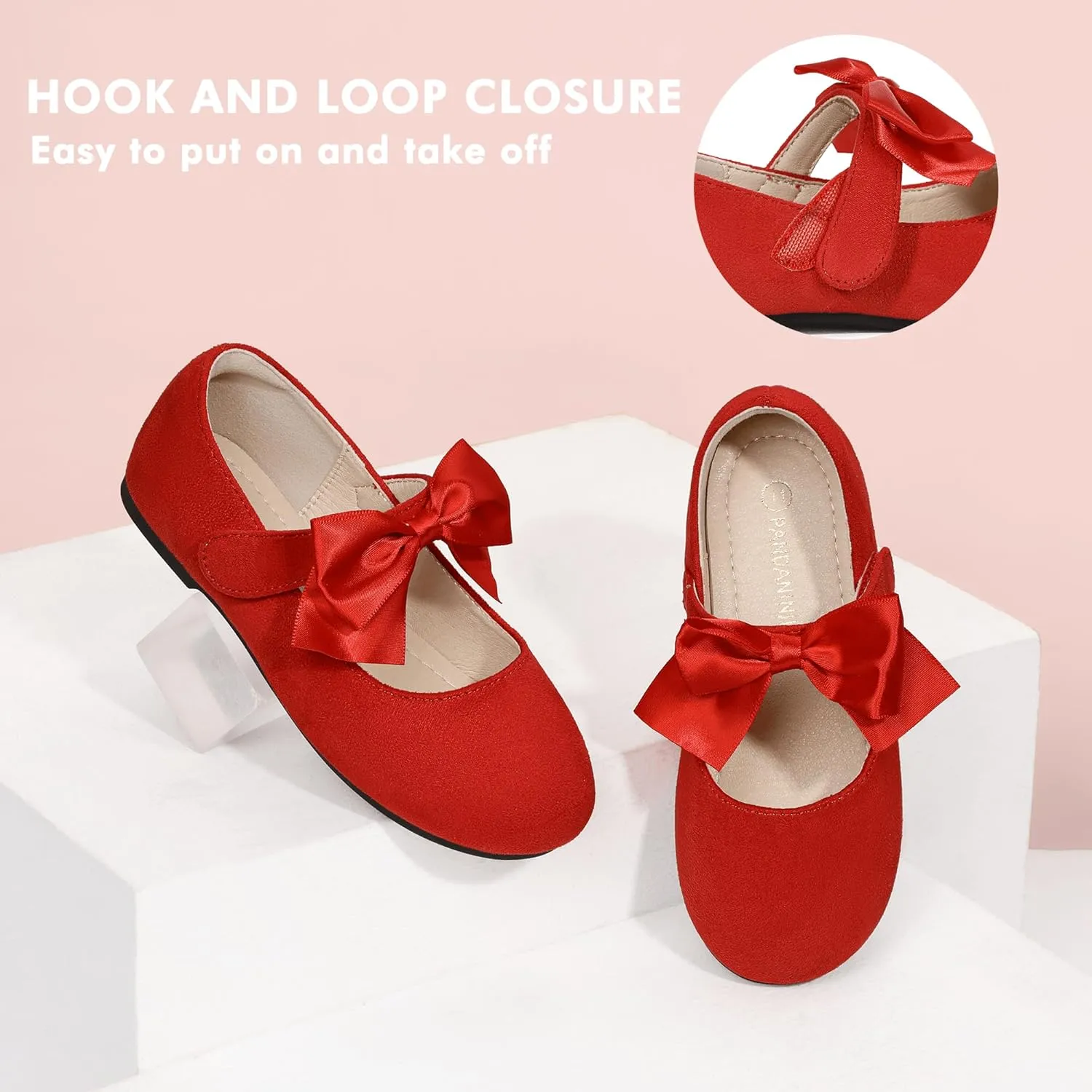 PANDANINJIA Toddler Dress Shoes Bowknot Mary Jane Shoes Girls Ballet Flats for Kids Wedding Party Uniform Church Shoes