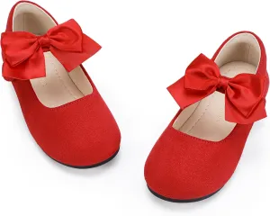 PANDANINJIA Toddler Dress Shoes Bowknot Mary Jane Shoes Girls Ballet Flats for Kids Wedding Party Uniform Church Shoes
