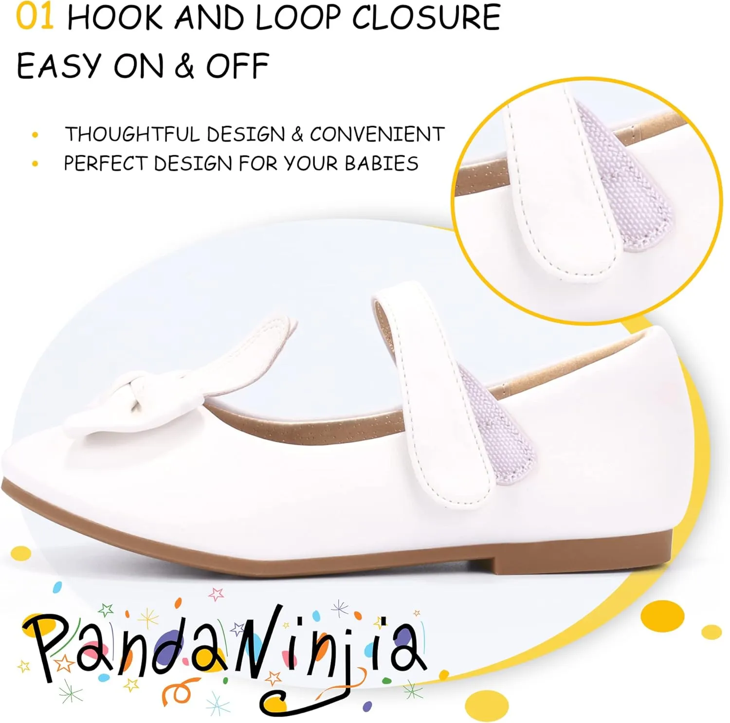 PANDANINJIA Toddler Dress Shoes Bowknot Mary Jane Shoes Girls Ballet Flats for Kids Wedding Party Uniform Church Shoes