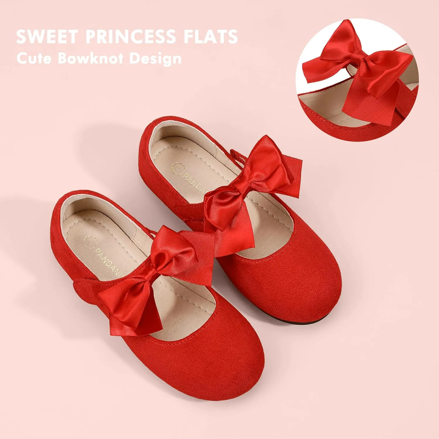 PANDANINJIA Toddler Dress Shoes Bowknot Mary Jane Shoes Girls Ballet Flats for Kids Wedding Party Uniform Church Shoes