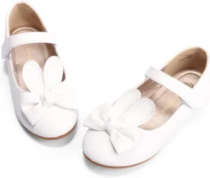 PANDANINJIA Toddler Dress Shoes Bowknot Mary Jane Shoes Girls Ballet Flats for Kids Wedding Party Uniform Church Shoes