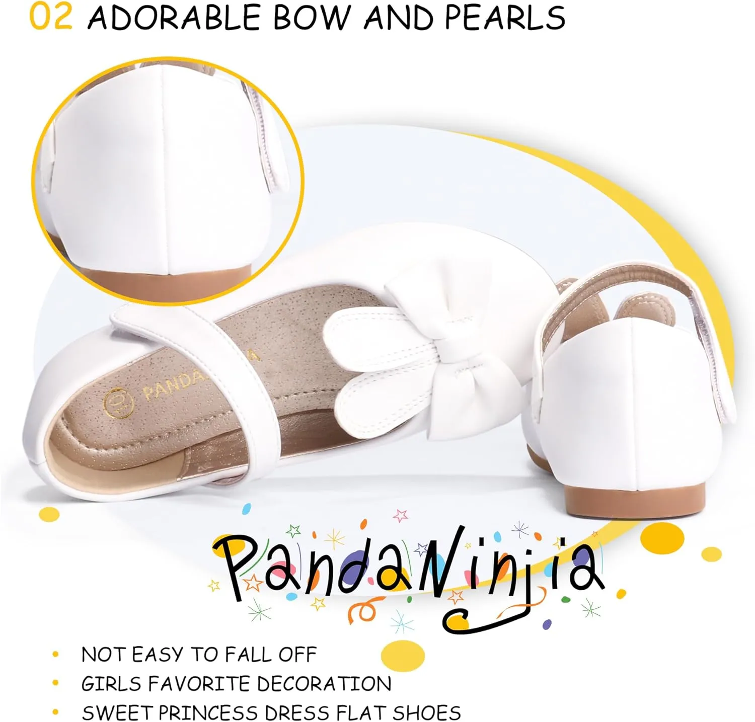 PANDANINJIA Toddler Dress Shoes Bowknot Mary Jane Shoes Girls Ballet Flats for Kids Wedding Party Uniform Church Shoes