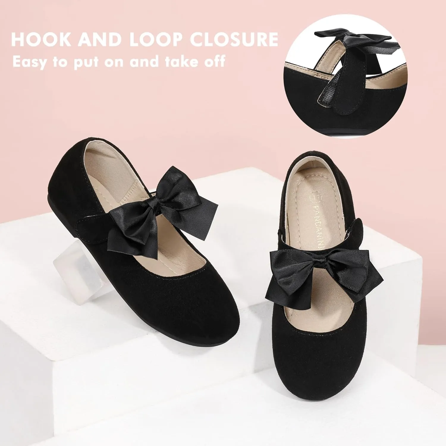 PANDANINJIA Toddler Dress Shoes Bowknot Mary Jane Shoes Girls Ballet Flats for Kids Wedding Party Uniform Church Shoes