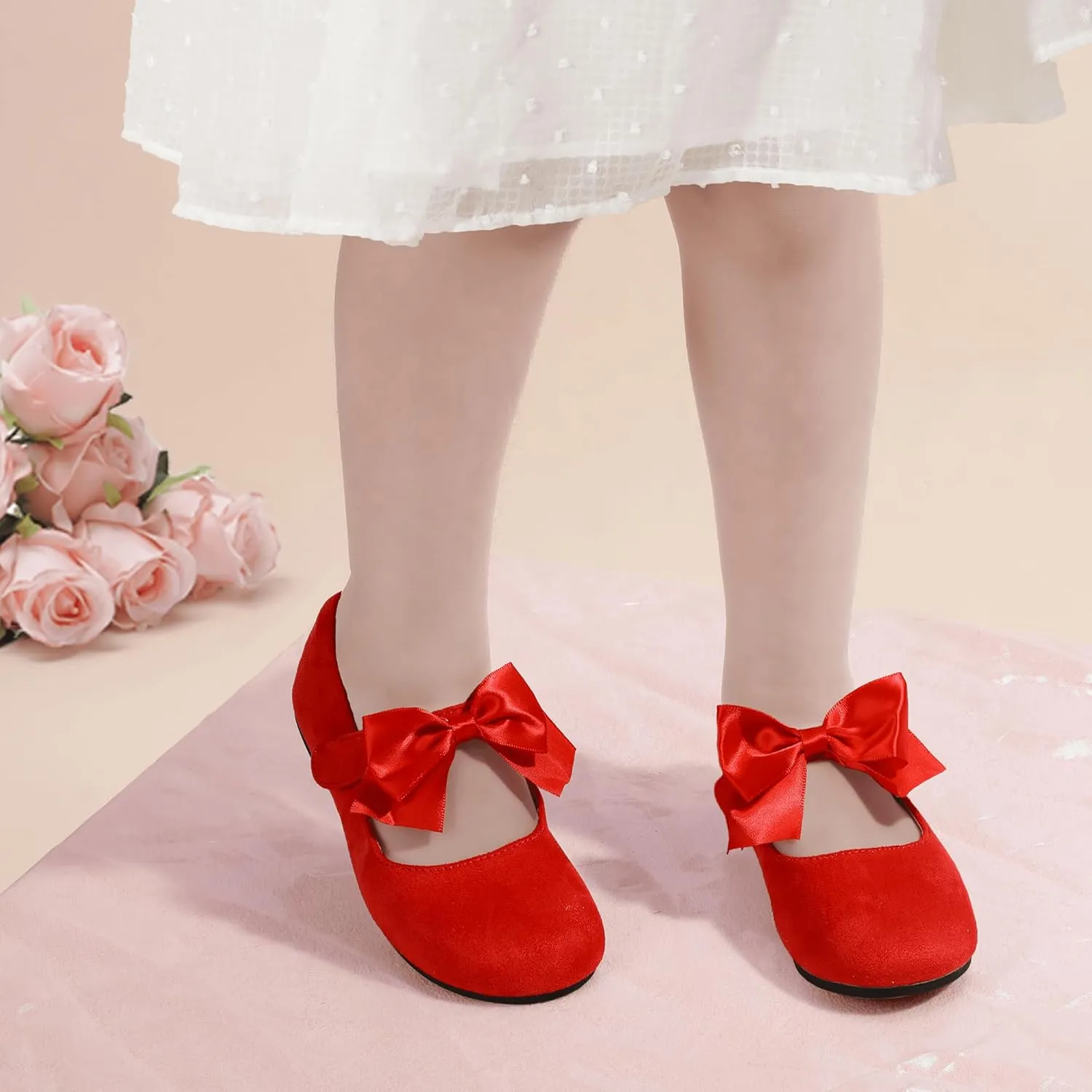 PANDANINJIA Toddler Dress Shoes Bowknot Mary Jane Shoes Girls Ballet Flats for Kids Wedding Party Uniform Church Shoes