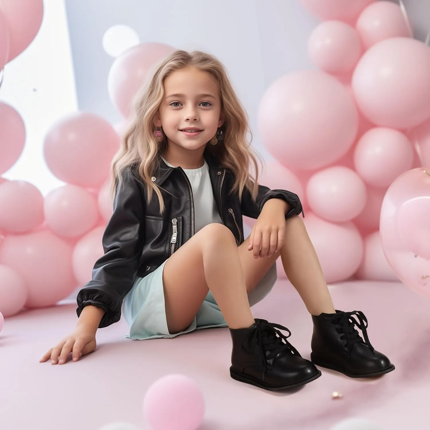 PANDANINJIA Toddler Girls Boots Kids Fashion Spring Fall Short Ankle Booties Comfort Lace Up Girl Flats Dress Shoes