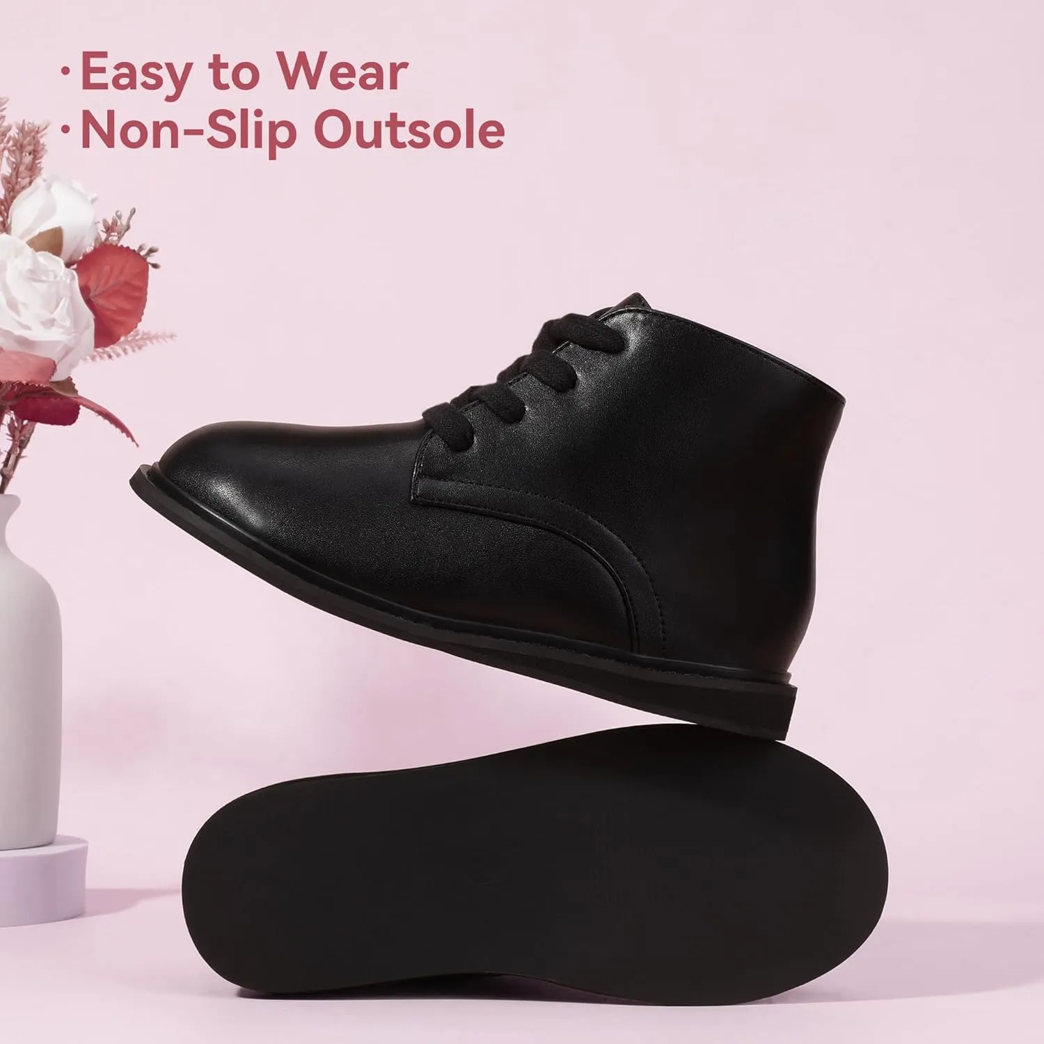 PANDANINJIA Toddler Girls Boots Kids Fashion Spring Fall Short Ankle Booties Comfort Lace Up Girl Flats Dress Shoes