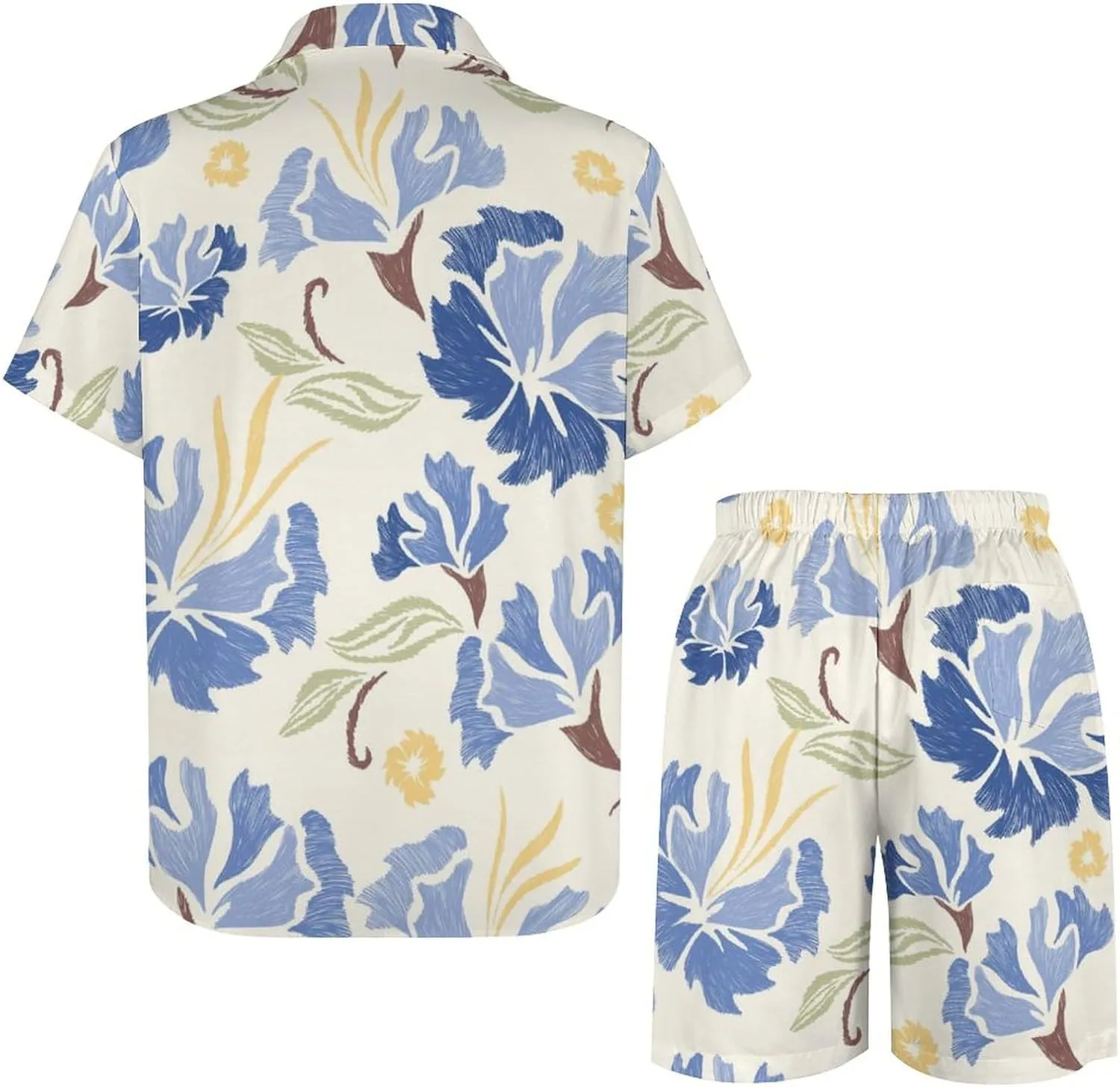 Pastel Blue Carnation FlowersMen's Two-piece Casual Short-sleeved Shirt Summer Loose Vacation Suit