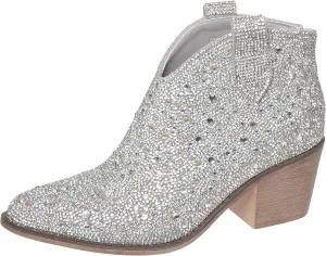 Pierre Dumas Women's Wilder-26 Rhinestone Chunky Heel Ankle Bootie