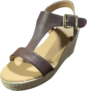 Platform Sandals Comfortable High Heeled Wedges with Adjustable Buckle Casual Elastic Ankle Strap Platform Sandals