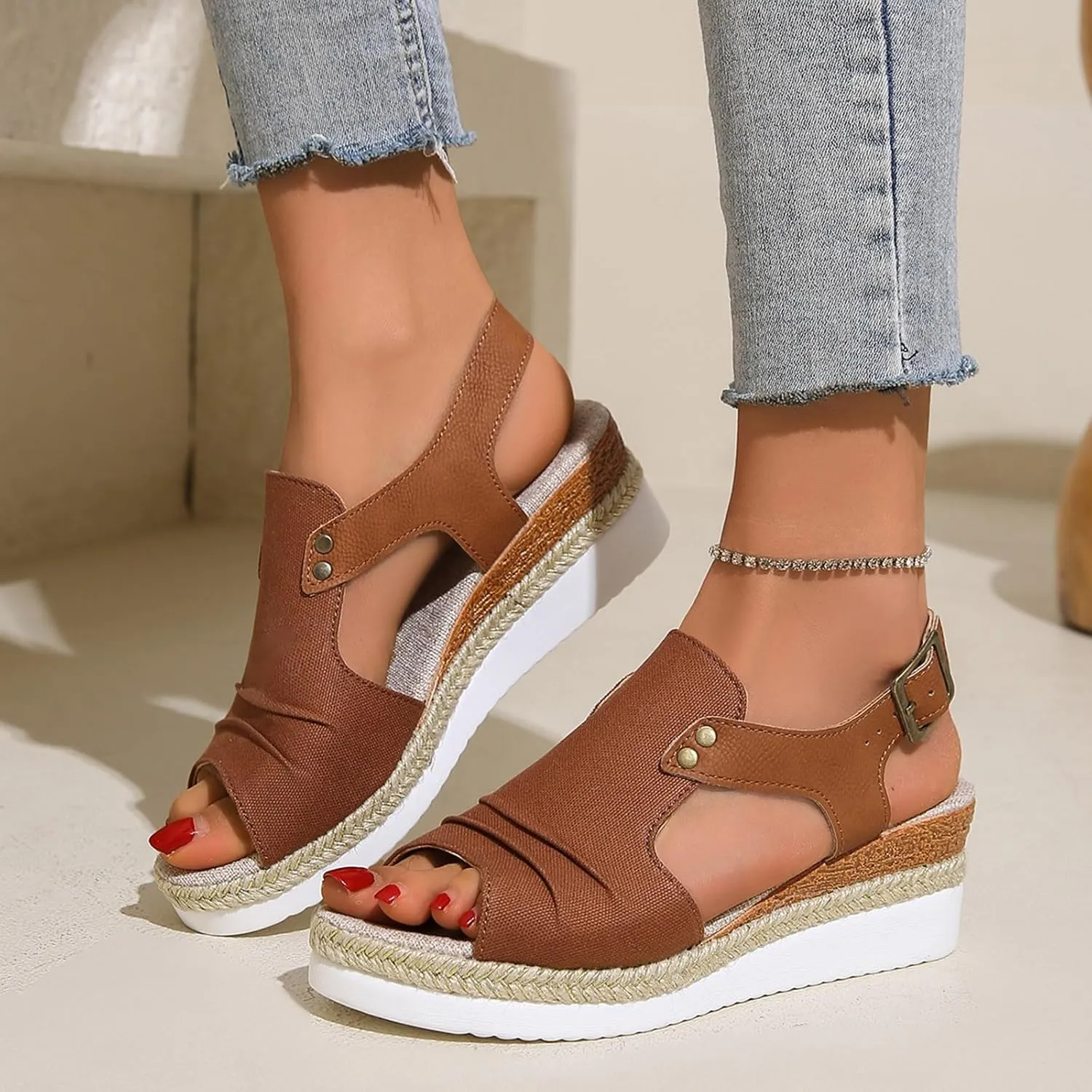 Platform Sandals for Women Womens Sandals with Memory Foam Slip on Wedge Sandal Comfortable Wedge Shoes