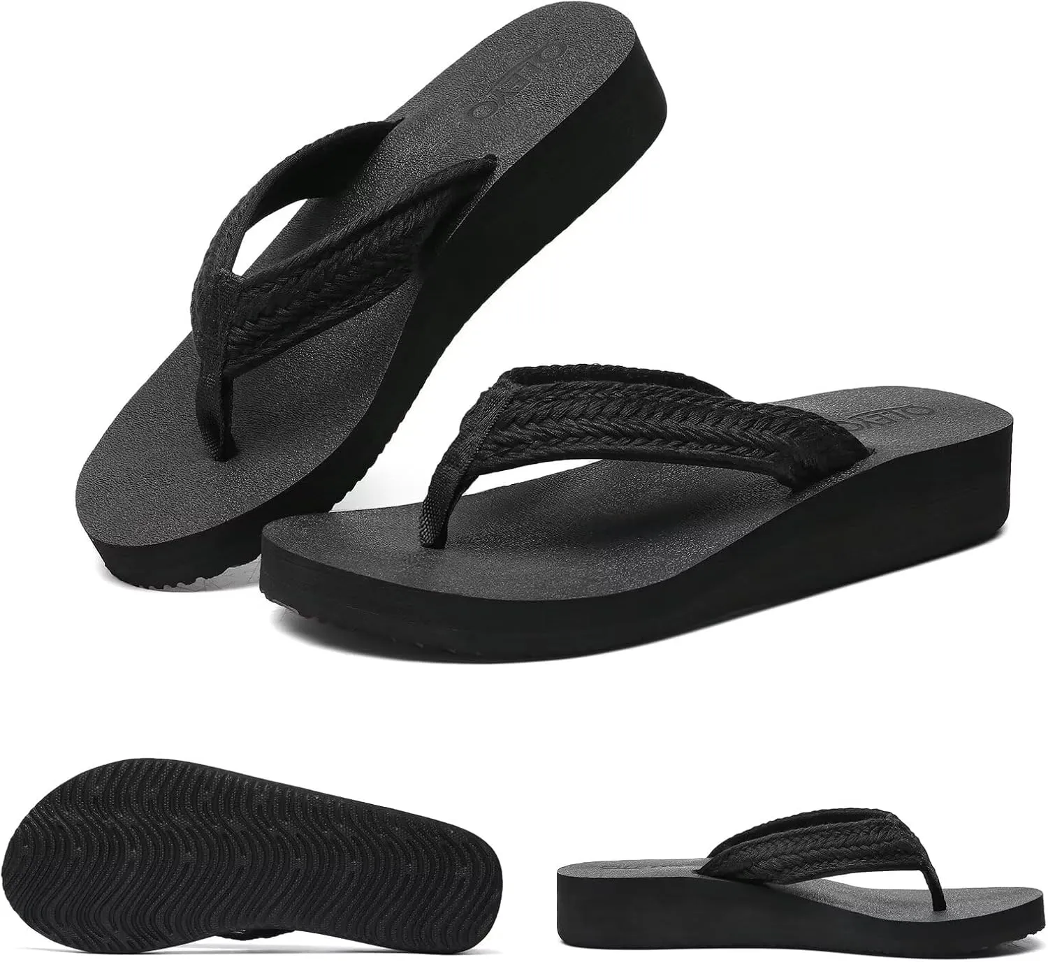 QLEYO Women's Platform Flip Flop with Arch Support, Comfortable Yoga Mat Wedge Flip-Flops, Athletic Walking Thong Slippers for Vacation/Shopping Mall/Wandering/Gathering