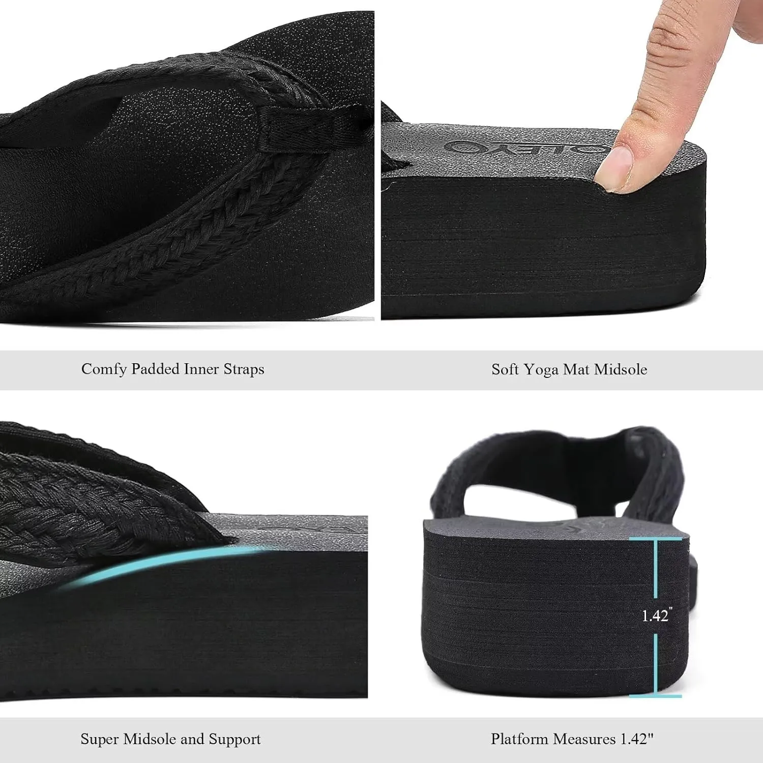QLEYO Women's Platform Flip Flop with Arch Support, Comfortable Yoga Mat Wedge Flip-Flops, Athletic Walking Thong Slippers for Vacation/Shopping Mall/Wandering/Gathering