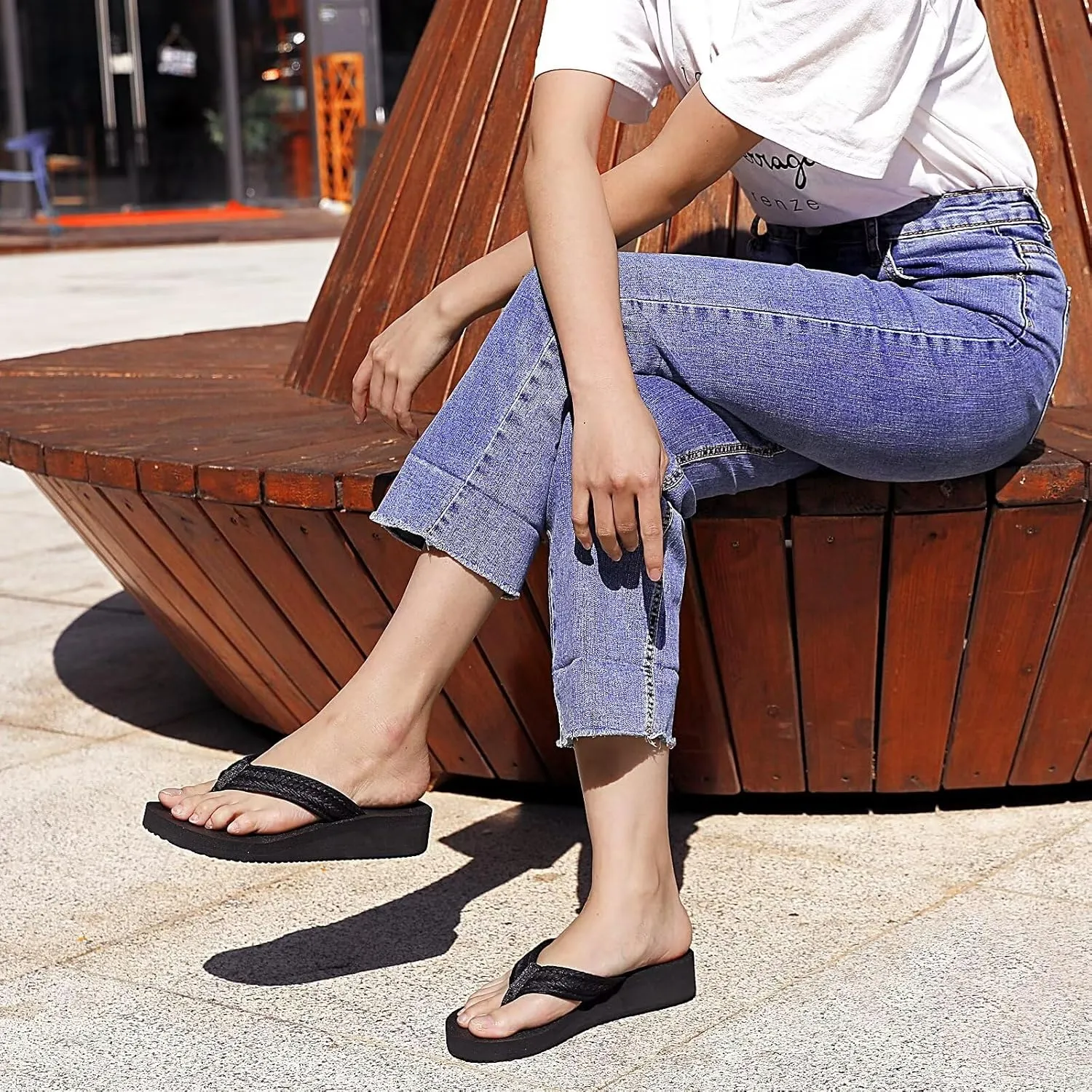 QLEYO Women's Platform Flip Flop with Arch Support, Comfortable Yoga Mat Wedge Flip-Flops, Athletic Walking Thong Slippers for Vacation/Shopping Mall/Wandering/Gathering