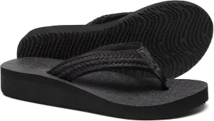 QLEYO Women's Platform Flip Flop with Arch Support, Comfortable Yoga Mat Wedge Flip-Flops, Athletic Walking Thong Slippers for Vacation/Shopping Mall/Wandering/Gathering