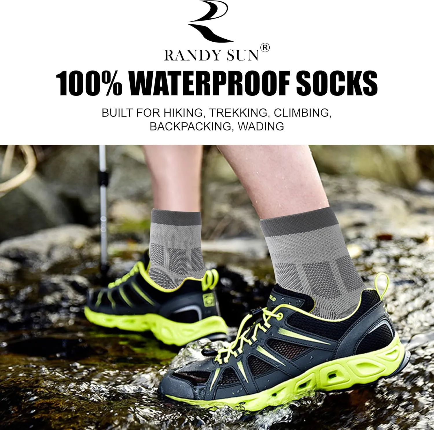 RANDY SUN Waterproof Socks, Unisex Hiking Wading Trail Running Kayaking Crew Socks