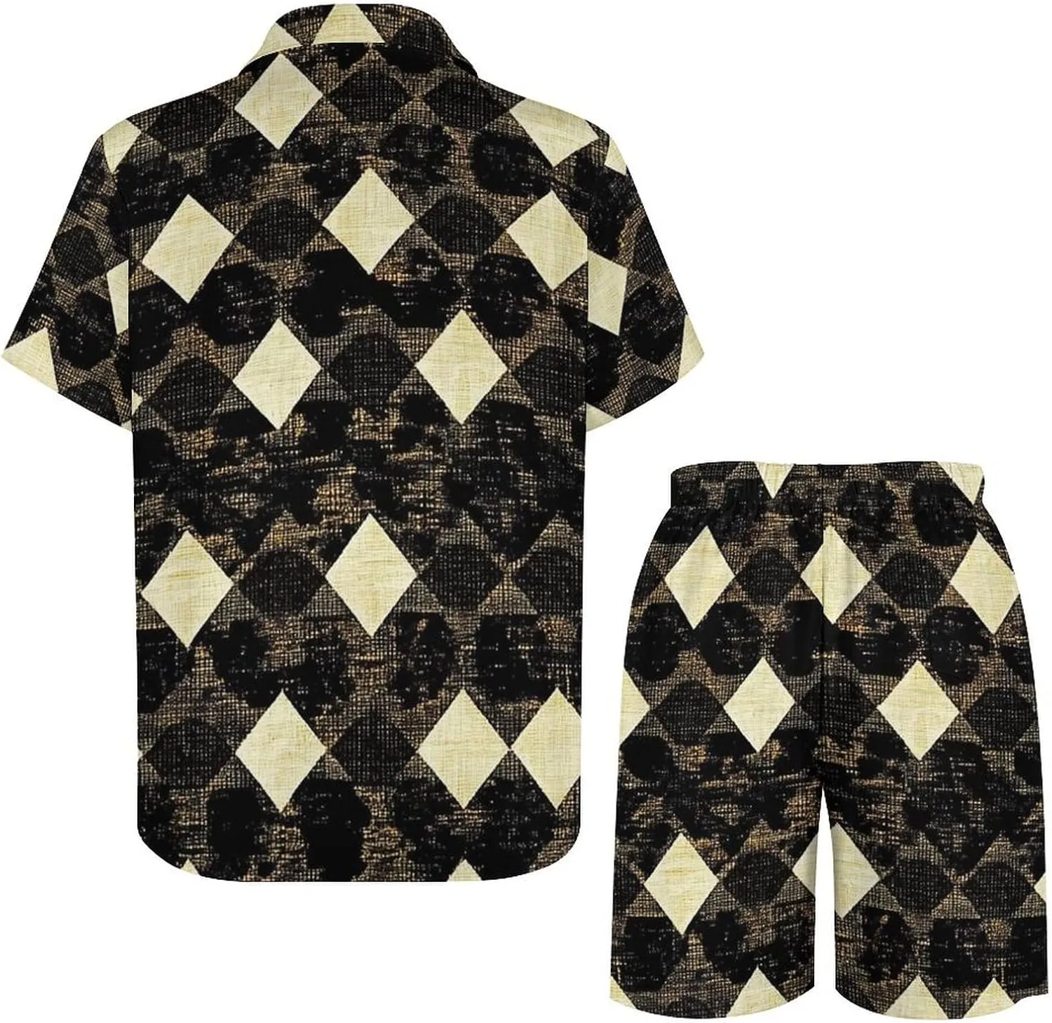 Retro Style Houndstooth PatternMen's Two-piece Casual Short-sleeved Shirt Summer Loose Vacation Suit