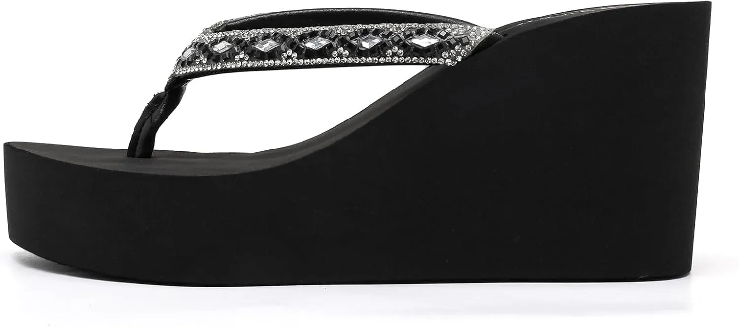 Rhinestone Womens Wedge Sandals for Women Platform Flip Flops Chunky wedge flip flops Heels Sandals Women Wedding Shoes