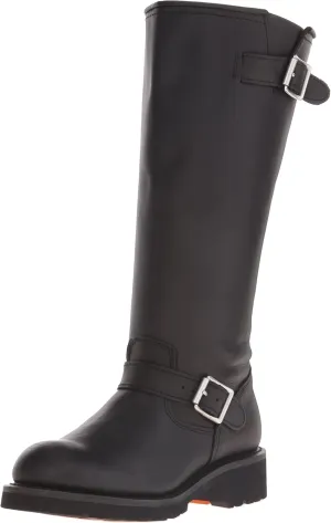 RIDETECS 16" Leather Biker Riding Boots For Men, Black - Tall & Wide Calf Adjustable Vamp With Side Ankle Straps