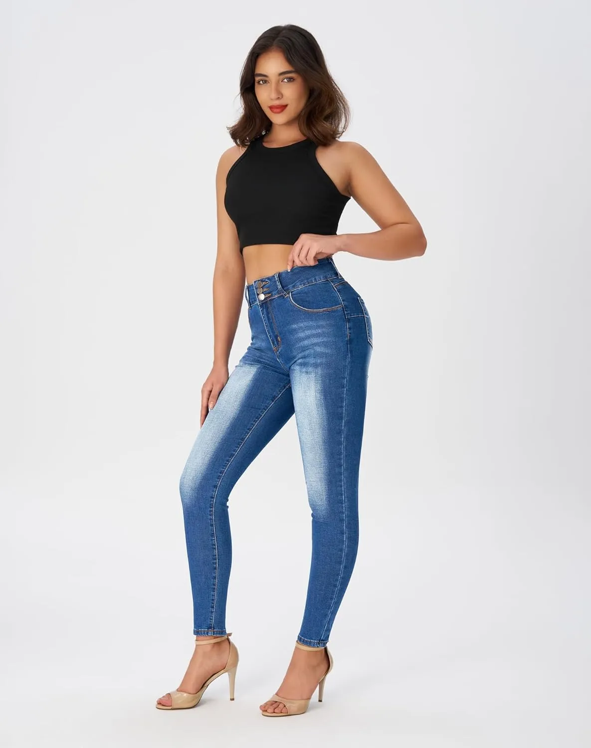 roswear Women’s High Waisted Stretchy Skinny Curvy Jeans Tummy Control Jeggings