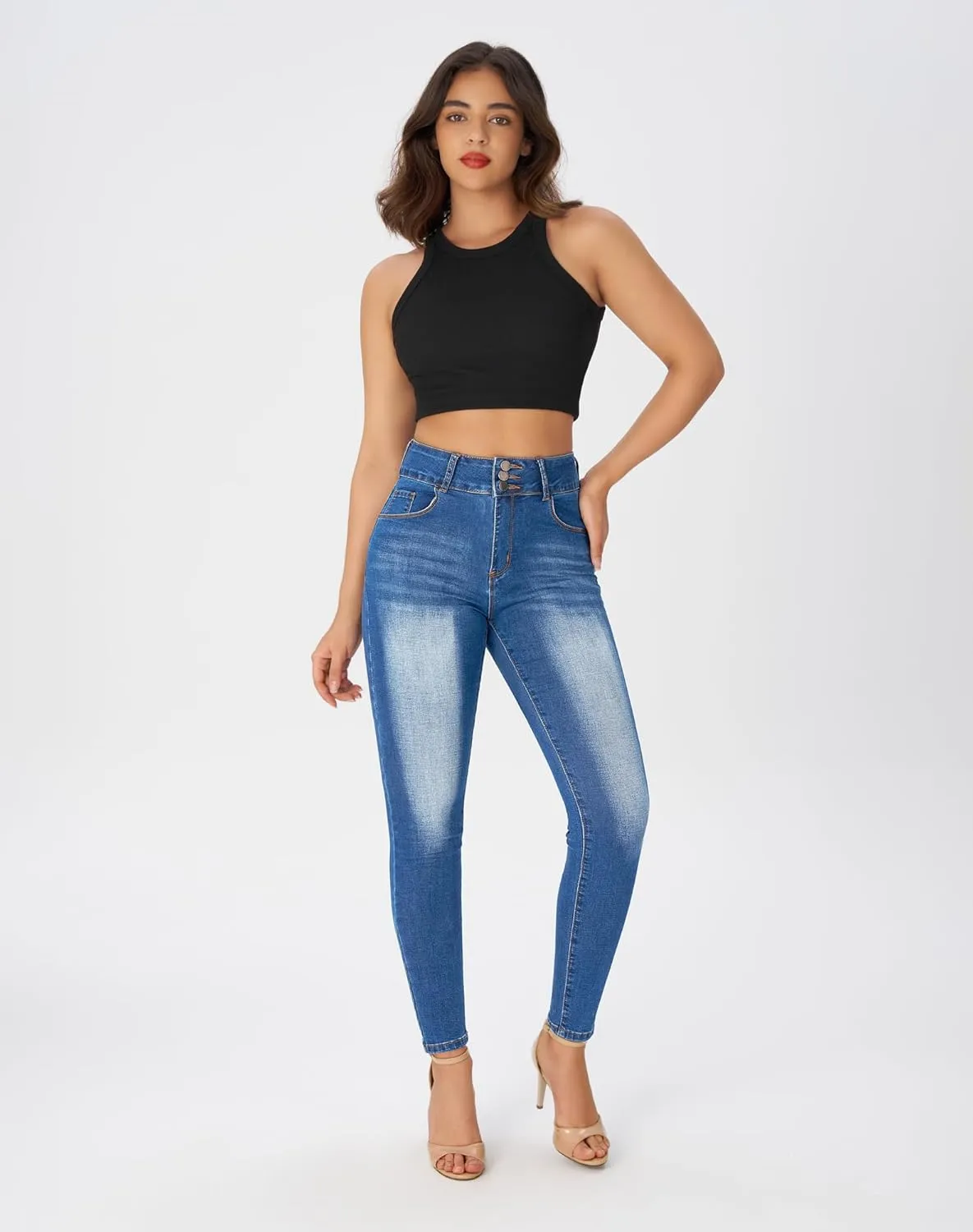 roswear Women’s High Waisted Stretchy Skinny Curvy Jeans Tummy Control Jeggings