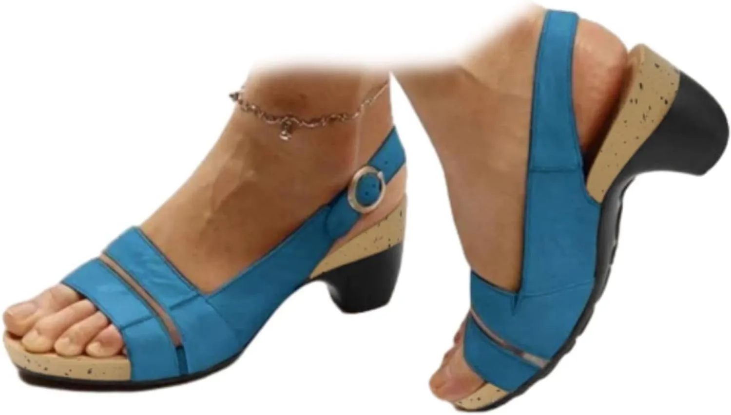 SACFOF Womens Peep Toe Chunky Block Heel Ankle Strap Shoes Low Block Heels Pump Wedding SDress Sandals