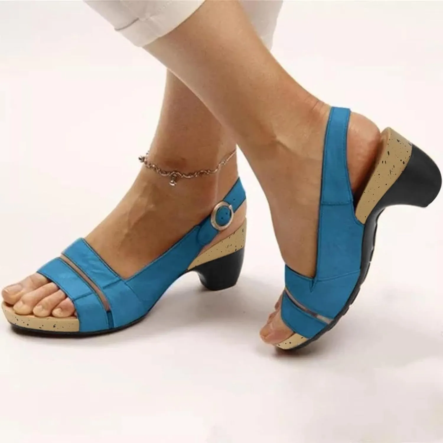 SACFOF Womens Peep Toe Chunky Block Heel Ankle Strap Shoes Low Block Heels Pump Wedding SDress Sandals