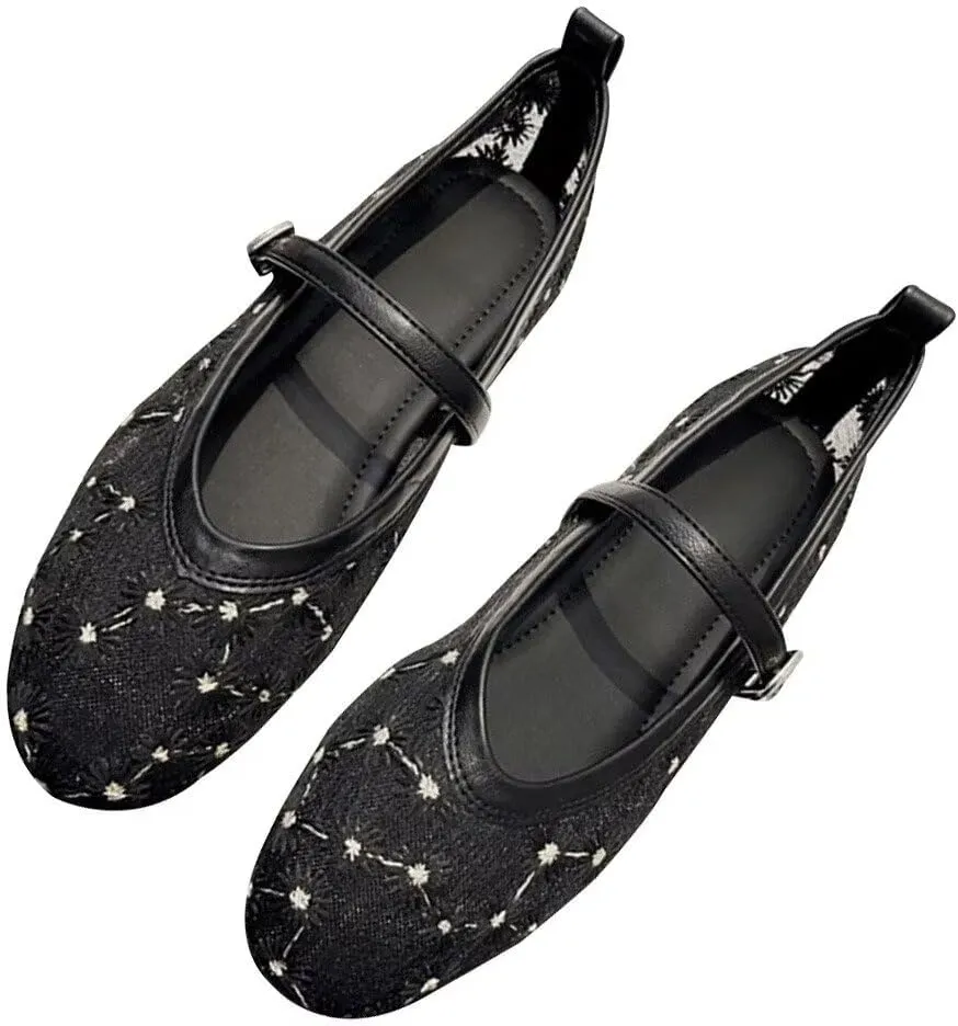 SAILING LU Mary Jane for Women Sqaure Toe Ballet Flats Strappy Low-Heels Stylish Comfortable Flat Shoes Cute Dress Wedding Shoes