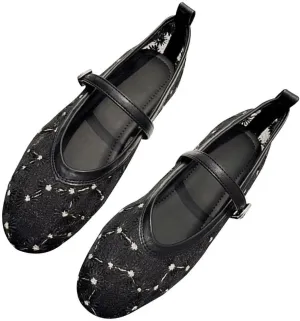 SAILING LU Mary Jane for Women Sqaure Toe Ballet Flats Strappy Low-Heels Stylish Comfortable Flat Shoes Cute Dress Wedding Shoes