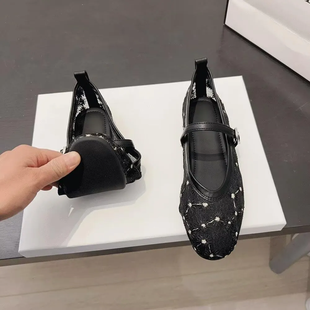 SAILING LU Mary Jane for Women Sqaure Toe Ballet Flats Strappy Low-Heels Stylish Comfortable Flat Shoes Cute Dress Wedding Shoes