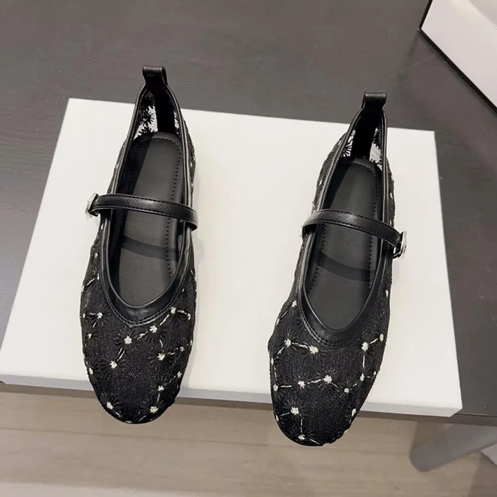 SAILING LU Mary Jane for Women Sqaure Toe Ballet Flats Strappy Low-Heels Stylish Comfortable Flat Shoes Cute Dress Wedding Shoes