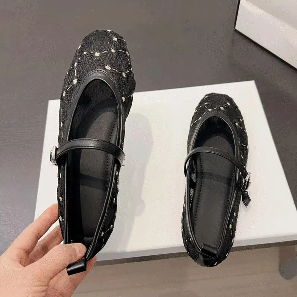 SAILING LU Mary Jane for Women Sqaure Toe Ballet Flats Strappy Low-Heels Stylish Comfortable Flat Shoes Cute Dress Wedding Shoes