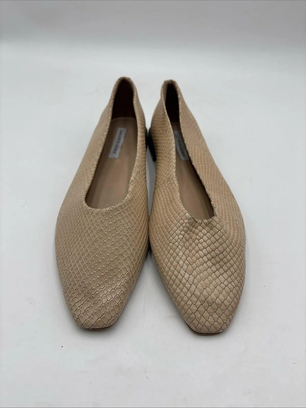 Saks Fifth Avenue Women's Snake-Embossed Leather Ballet Flats Beige Size 8.5M - Very Good