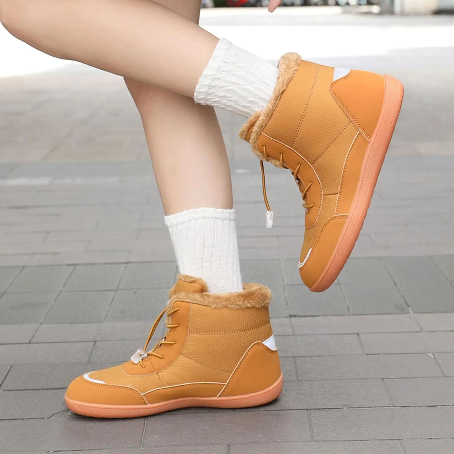 SECHRITE Womens Winter Barefoot Boots Wide Toe Box High-Top Warm Snow Boots Water Resistant Minimalist Ankle Booties Shoes Zero Drop Sole Outdoor Hiking Walking Shoes