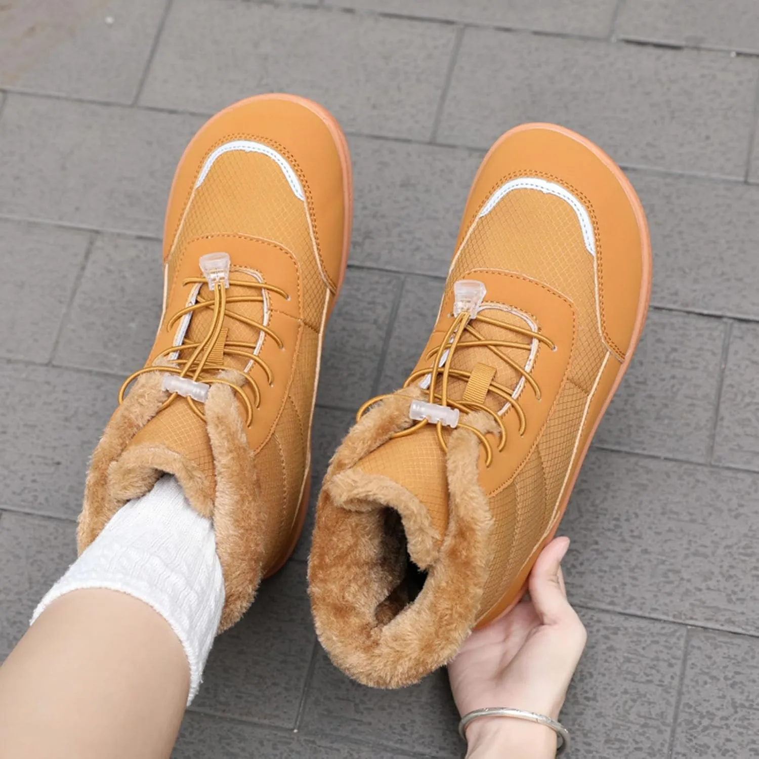 SECHRITE Womens Winter Barefoot Boots Wide Toe Box High-Top Warm Snow Boots Water Resistant Minimalist Ankle Booties Shoes Zero Drop Sole Outdoor Hiking Walking Shoes