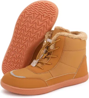 SECHRITE Womens Winter Barefoot Boots Wide Toe Box High-Top Warm Snow Boots Water Resistant Minimalist Ankle Booties Shoes Zero Drop Sole Outdoor Hiking Walking Shoes