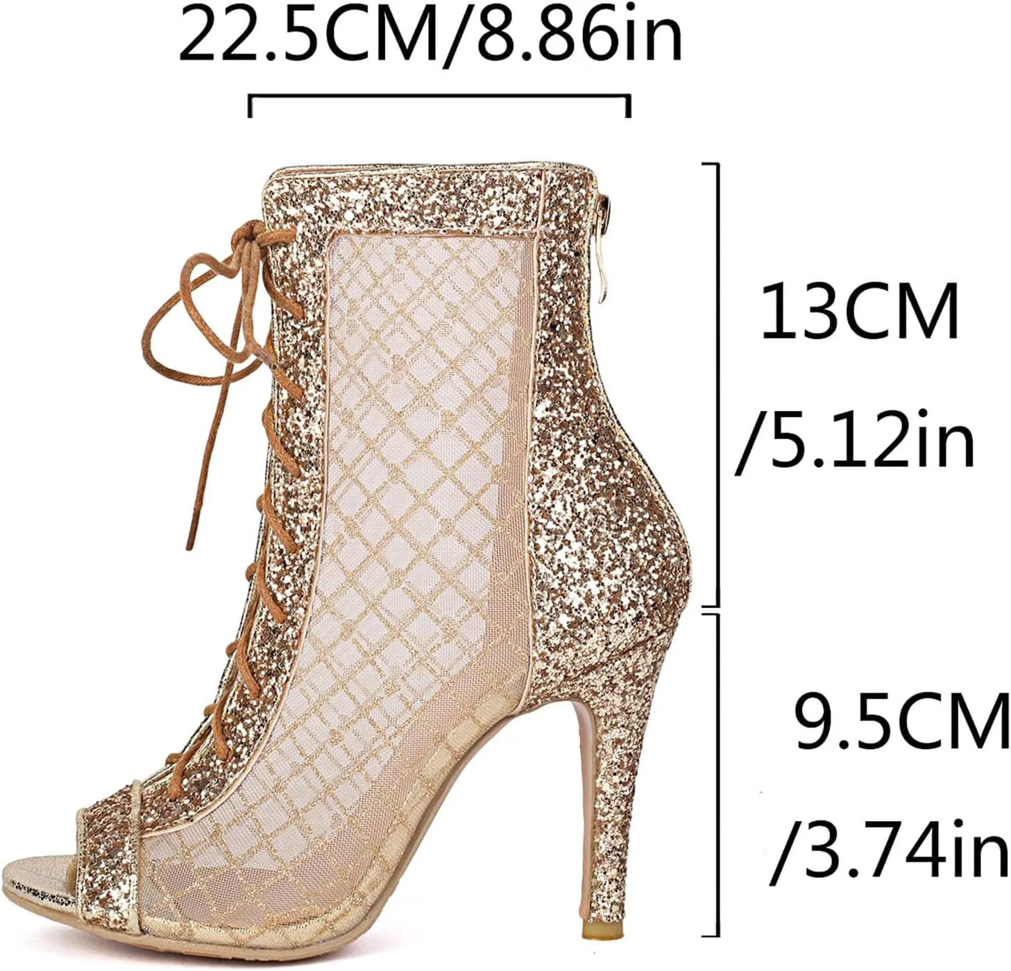 SHEMEE Women's Denim Patchwork Mesh Peep Toe High Heels Sandals Booties Lace Up Summer Open-toe Back Zipper Short Ankle Boots