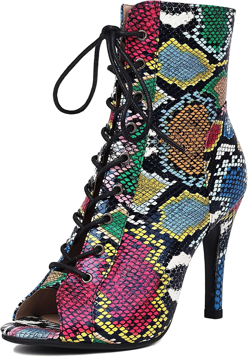 SHEMEE Women's Stiletto High Heels Peep Toe Ankle Booties Fashion Heeled Sandals Zipper Summer Short Boots Lace-Up Dance Shoes
