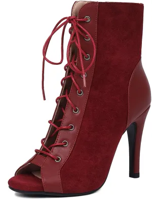 SHEMEE Women's Stiletto High Heels Peep Toe Ankle Booties Fashion Heeled Sandals Zipper Summer Short Boots Lace-Up Dance Shoes