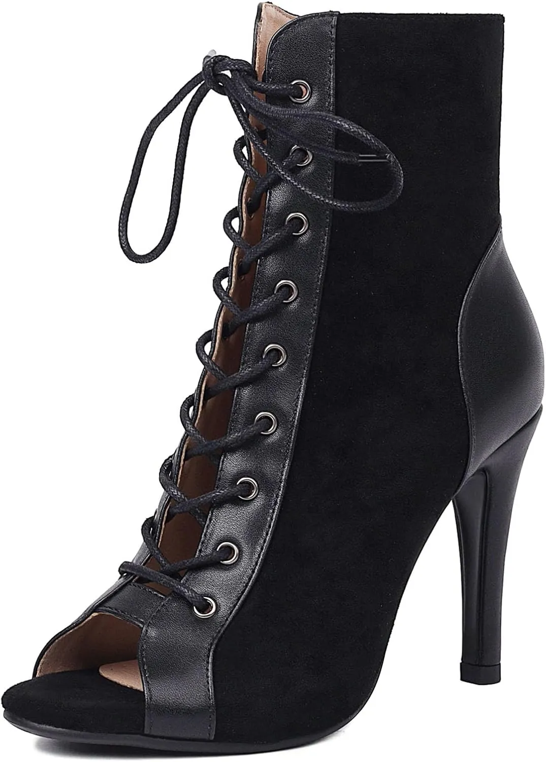 SHEMEE Women's Stiletto High Heels Peep Toe Ankle Booties Fashion Heeled Sandals Zipper Summer Short Boots Lace-Up Dance Shoes