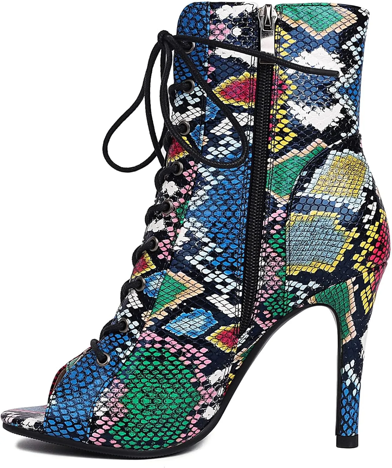SHEMEE Women's Stiletto High Heels Peep Toe Ankle Booties Fashion Heeled Sandals Zipper Summer Short Boots Lace-Up Dance Shoes