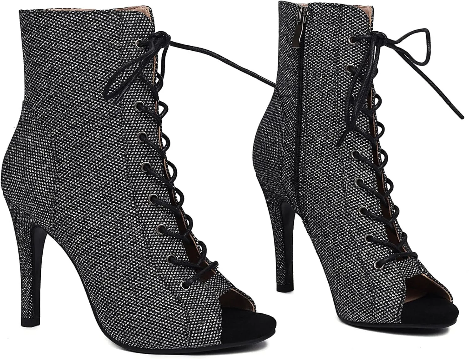 SHEMEE Women's Stiletto High Heels Peep Toe Ankle Booties Fashion Heeled Sandals Zipper Summer Short Boots Lace-Up Dance Shoes