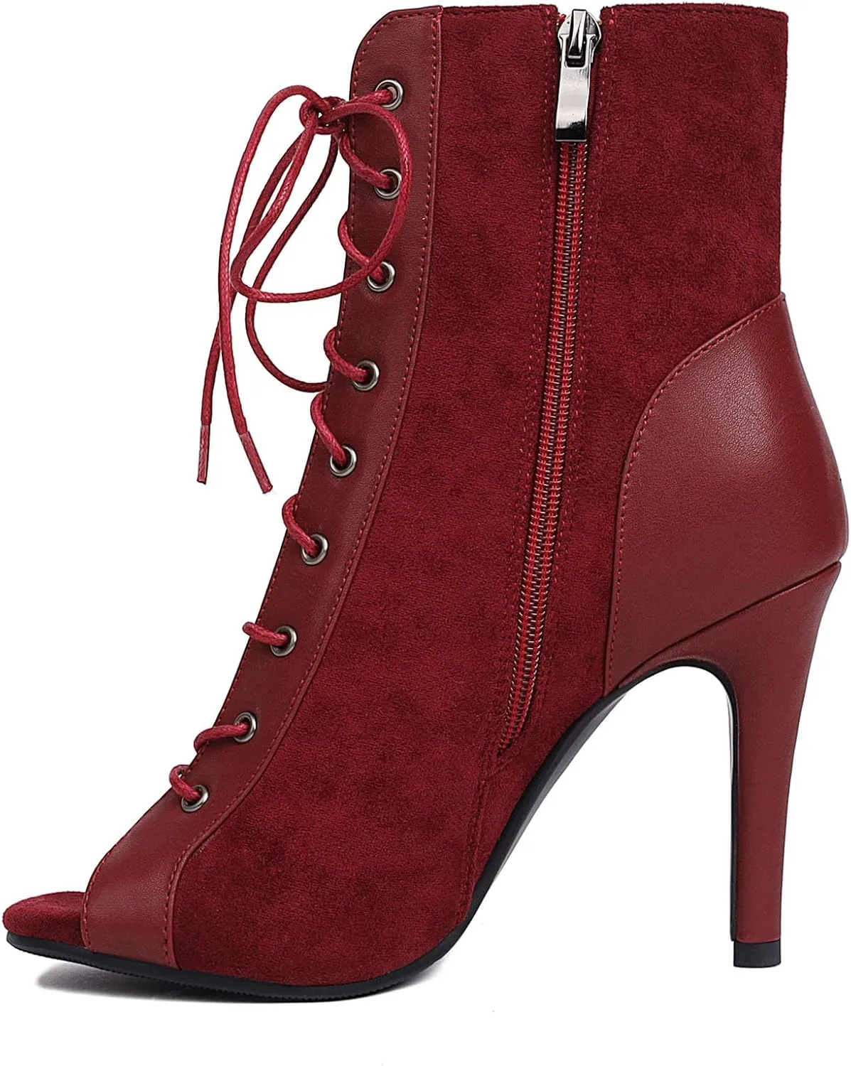 SHEMEE Women's Stiletto High Heels Peep Toe Ankle Booties Fashion Heeled Sandals Zipper Summer Short Boots Lace-Up Dance Shoes
