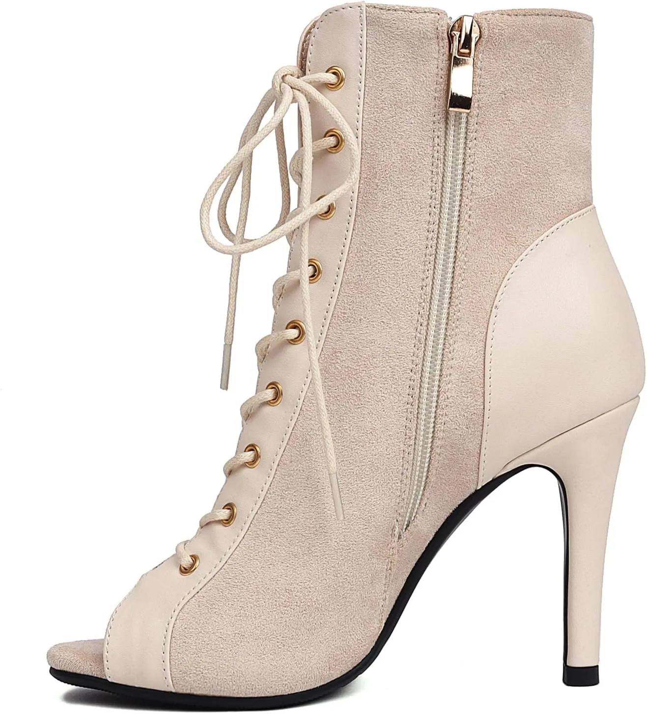 SHEMEE Women's Stiletto High Heels Peep Toe Ankle Booties Fashion Heeled Sandals Zipper Summer Short Boots Lace-Up Dance Shoes