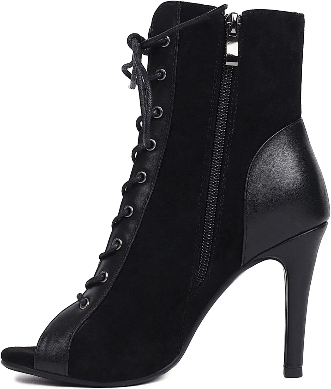 SHEMEE Women's Stiletto High Heels Peep Toe Ankle Booties Fashion Heeled Sandals Zipper Summer Short Boots Lace-Up Dance Shoes