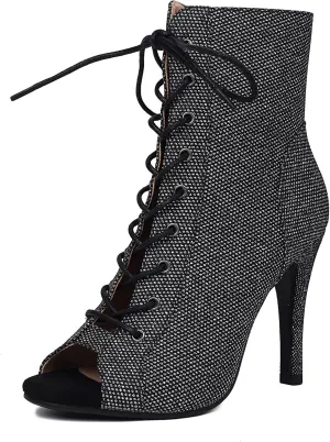 SHEMEE Women's Stiletto High Heels Peep Toe Ankle Booties Fashion Heeled Sandals Zipper Summer Short Boots Lace-Up Dance Shoes