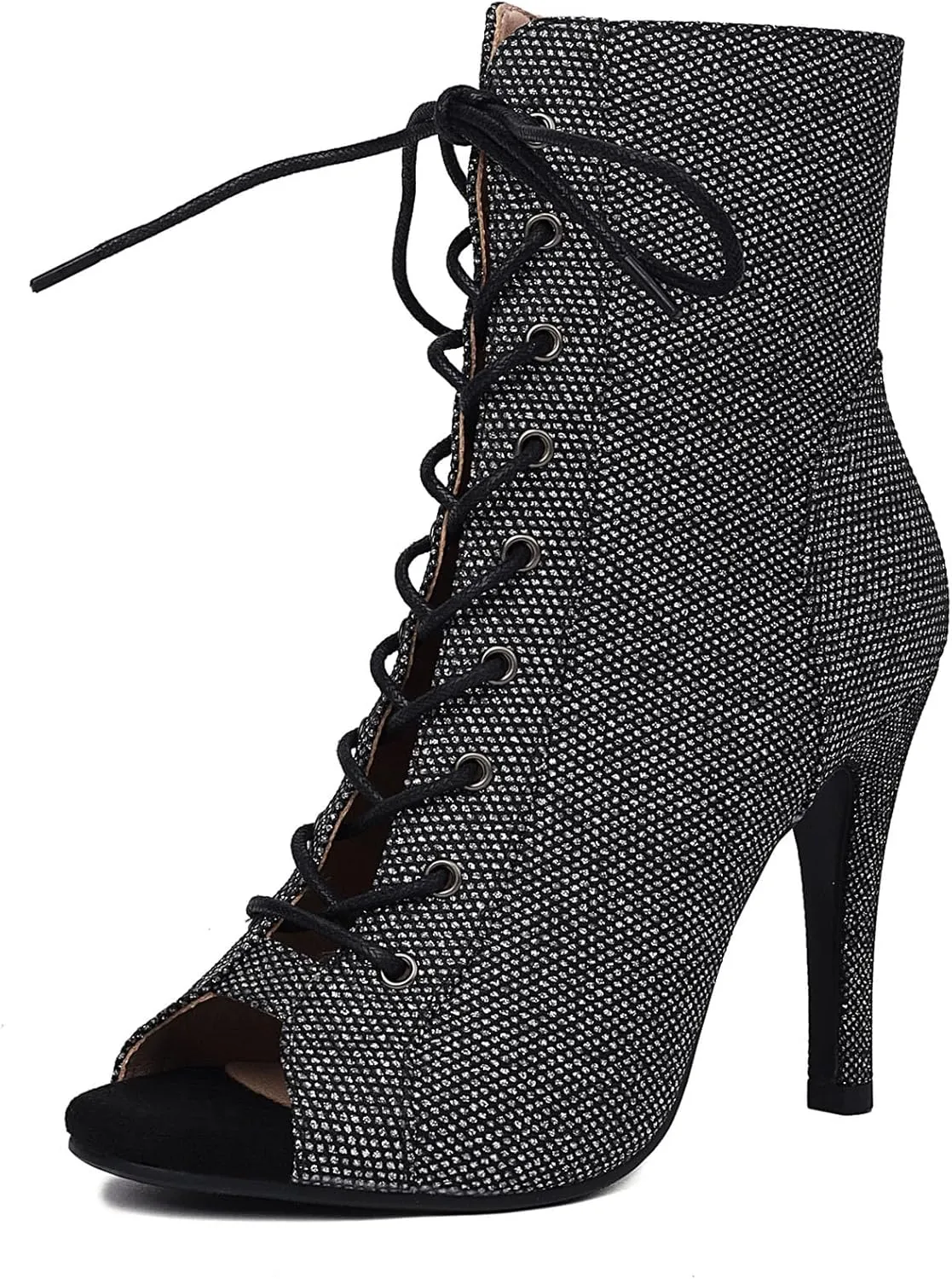 SHEMEE Women's Stiletto High Heels Peep Toe Ankle Booties Fashion Heeled Sandals Zipper Summer Short Boots Lace-Up Dance Shoes