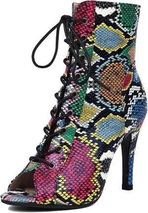 SHEMEE Women's Stiletto High Heels Peep Toe Ankle Booties Fashion Heeled Sandals Zipper Summer Short Boots Lace-Up Dance Shoes